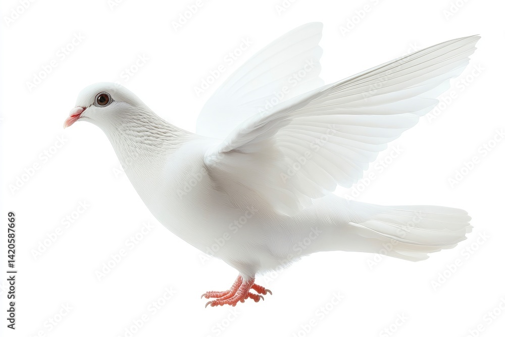 Obraz premium White Dove Flying Against White Background