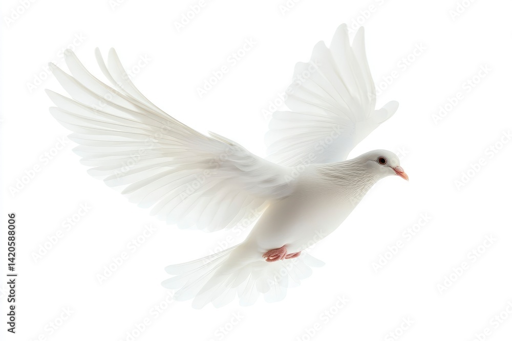 Obraz premium Flying White Dove on Plain Background