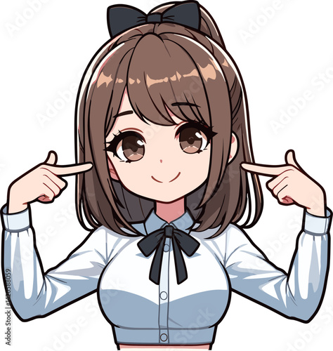 指差しポーズをとる女性のイラスト
