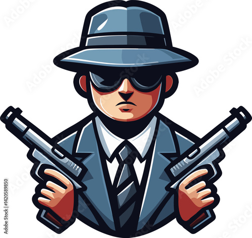 二丁拳銃とマフィアのイラスト
