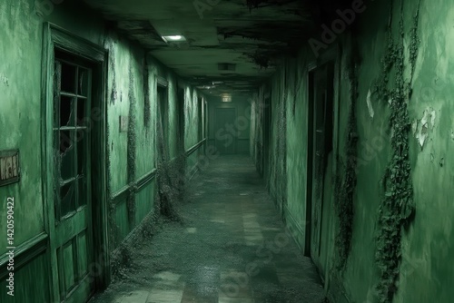 Wallpaper Mural Eerie Corridor with Peeling Paint and Overgrown Vines Haunted Atmosphere for Horror Mystery Torontodigital.ca