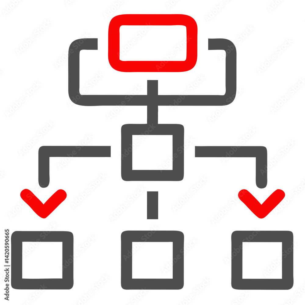 Skill tree icon design in red and gray colors on a white background for gaming progression Skill tree icon design in red and gray colors on a white background for gaming progression