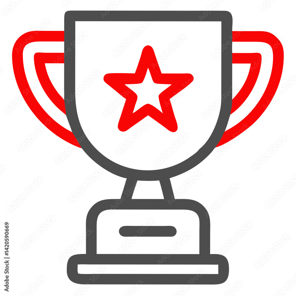 Trophy icon design with a star in red and gray colors on a white background for gaming achievements Trophy icon design with a star in red and gray colors on a white background for gaming achievements