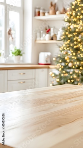 Christmas Kitchen Table Scene Festive Blurred Background