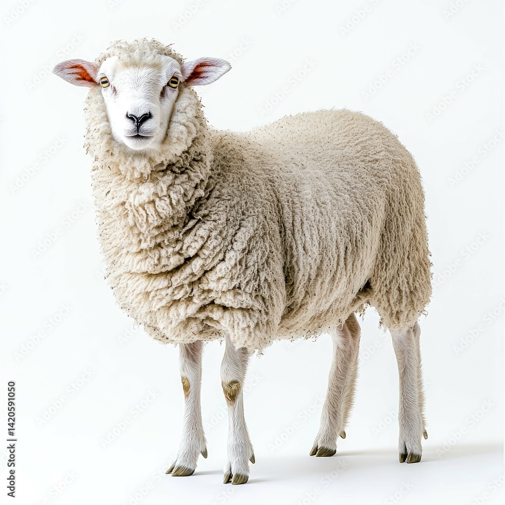 Fototapeta premium Magnificent Sheep in a Serene Setting: A Captivating Portrait of a Fluffy Farm Animal