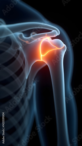 An unstable shoulder joint glowing white with labral tear. Perfect for throwing athlete rehab.