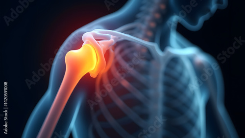 An unstable shoulder joint glowing white with labral tear. Perfect for throwing athlete rehab.
