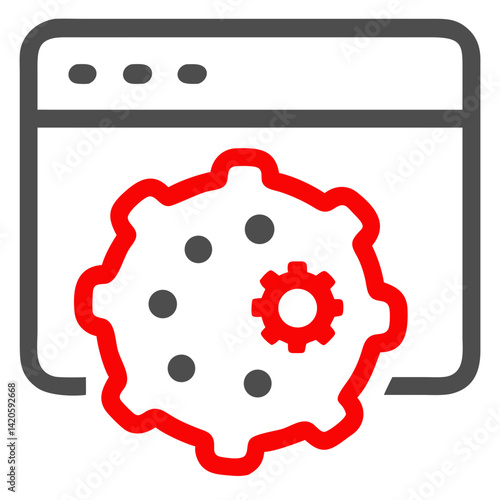 Cookie settings icon design with a gear in red and gray colors on a white background for gaming preferences