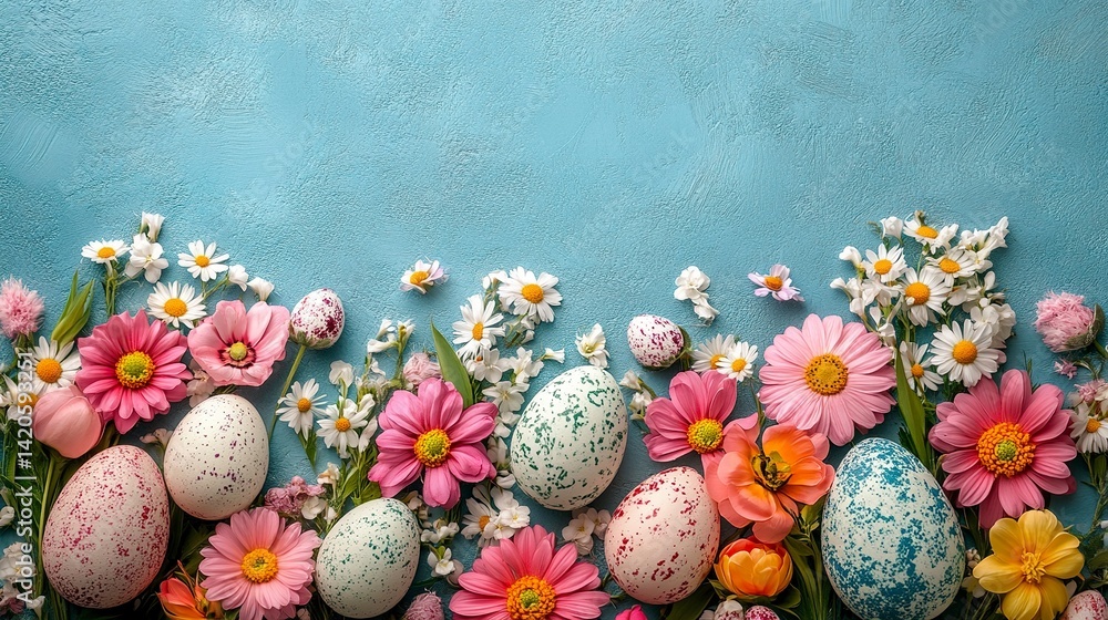 Obraz premium Easter floral flat lay with copy space 