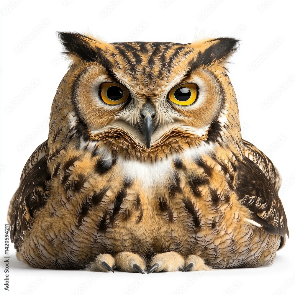 Obraz premium Majestic Great Horned Owl: A Close-Up Portrait of a Wild Bird