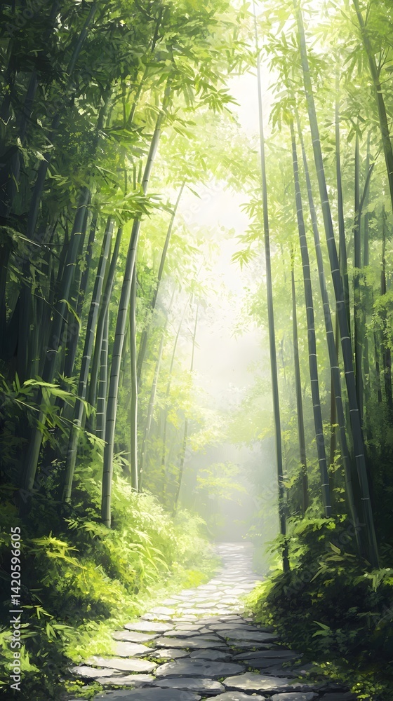 Obraz premium Realistic and tranquil bamboo forest with