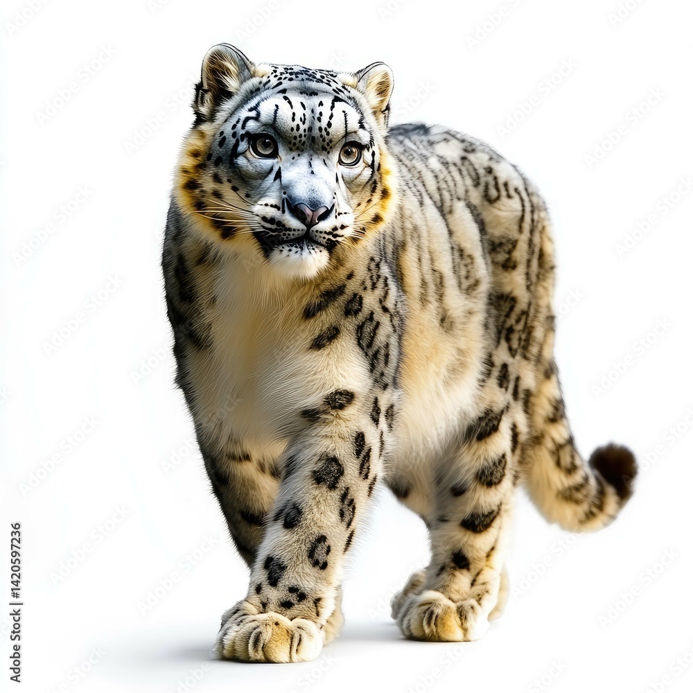 Naklejka premium Majestic Snow Leopard: A Stunning Portrait of a Wild Cat in its Natural Habitat