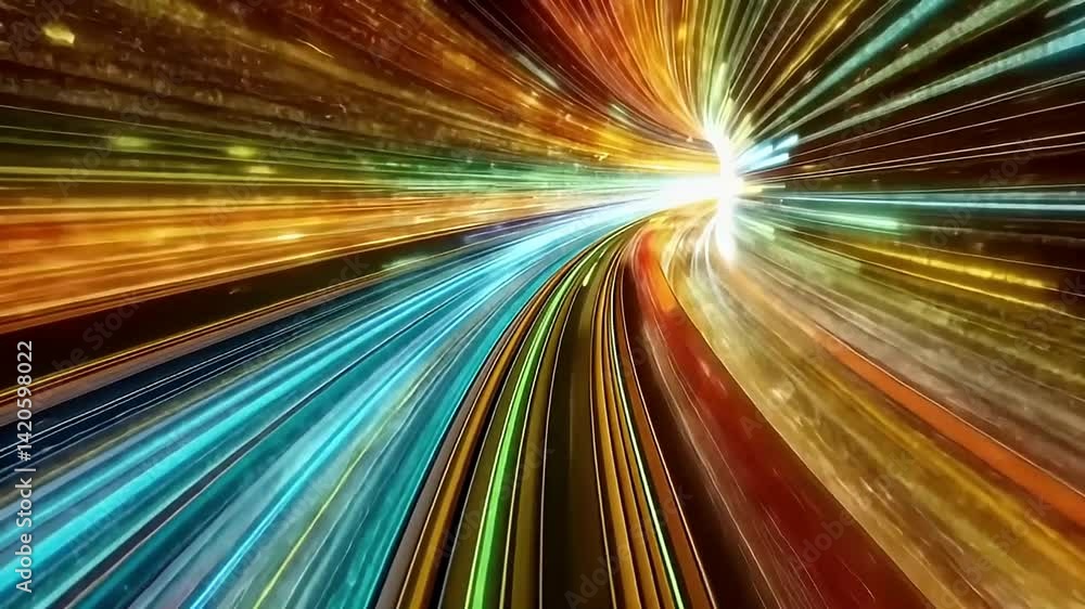 Fast Moving Colorful Light Trails Through Urban Tunnel At Night Fast Moving Colorful Light Trails Through Urban Tunnel At Night