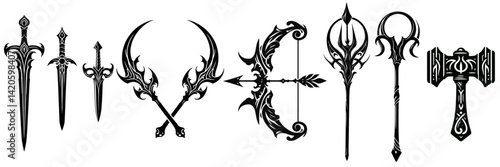 Unique Swords, Shields, and More in an Artistic Style
