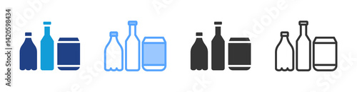 Beverage icon set multiple style collection