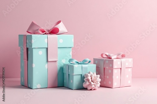 Subtle pastel coloured gift boxes, dotted pattern, summer, modern, textile