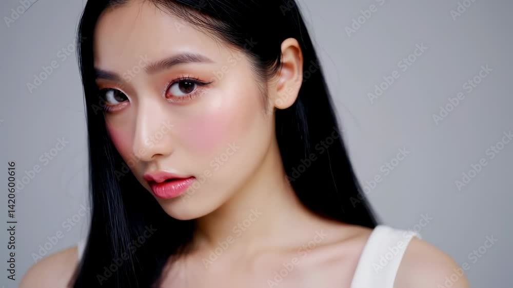 A stunning Korean cosmetic model professional with radiant and hydrated skin A stunning Korean cosmetic model professional with radiant and hydrated skin