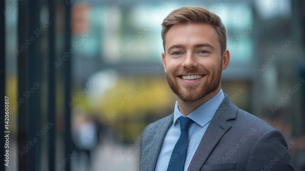 Smiling businessman with suit and tie exudes confidence and success outdoors in a professional headshot Smiling businessman with suit and tie exudes confidence and success outdoors in a professional headshot