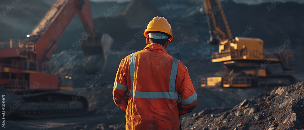 Iron ore worker checking safety equipment at mining site. Featuring safety checks and operational protocol