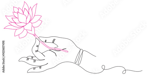 Woman's hand holding blooming lotus flower for Vesak day, Vesak vector illustration