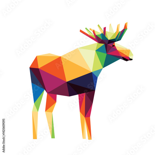 Moose in Polygon Full Color. Colorful Moose logo. Moose abstract origami. Good for kids animal book