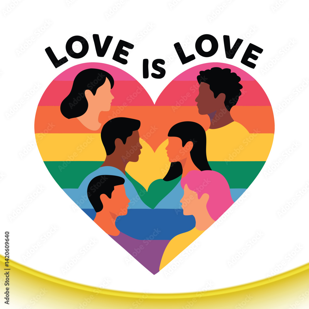 Naklejka premium Love Love Is: Happy Heart Graphic Clip Art Design