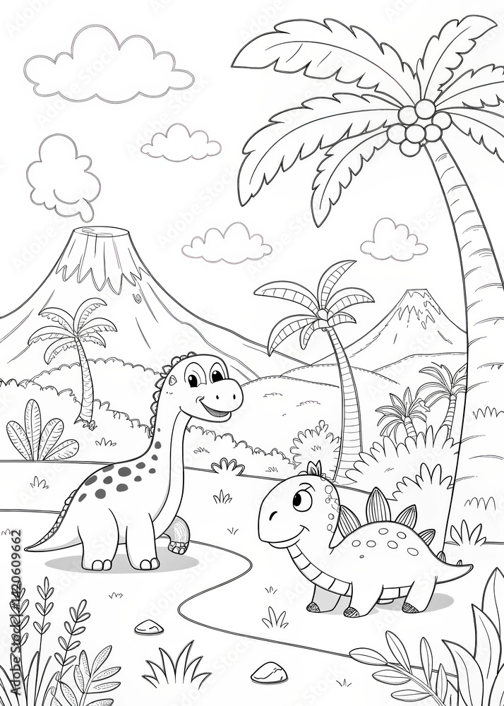 Fototapeta premium Dinosaur Adventure Coloring Page for Kids
