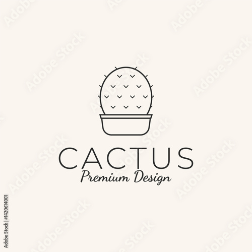 cactus line art design logo vector illustration.