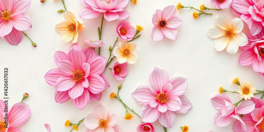 Soft pastel floral patterns, delicate blooms on a blank background, beauty, spring Soft pastel floral patterns, delicate blooms on a blank background, beauty, spring