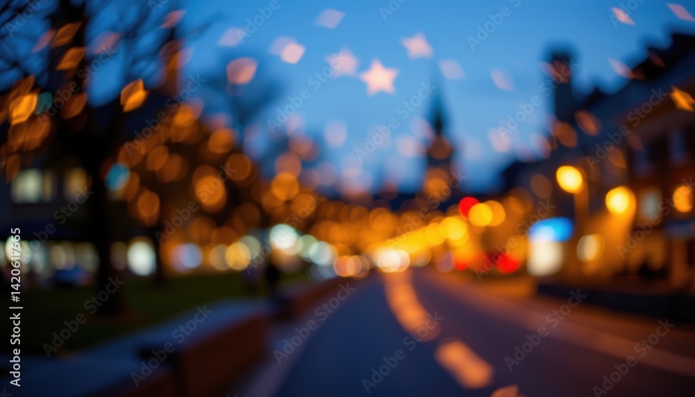 Bokeh effect created by a wide aperture lens, resulting in a beautiful blur of twinkling lights resembling a starry night sky.
