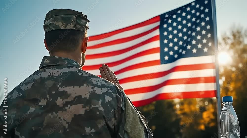 Soldier Saluting American Flag Outdoors Soldier Saluting American Flag Outdoors