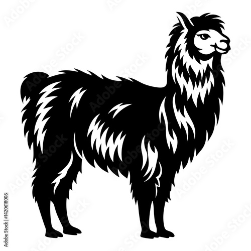 Majestic Silhouette of a Llama, a South American Camelid with Thick Fur