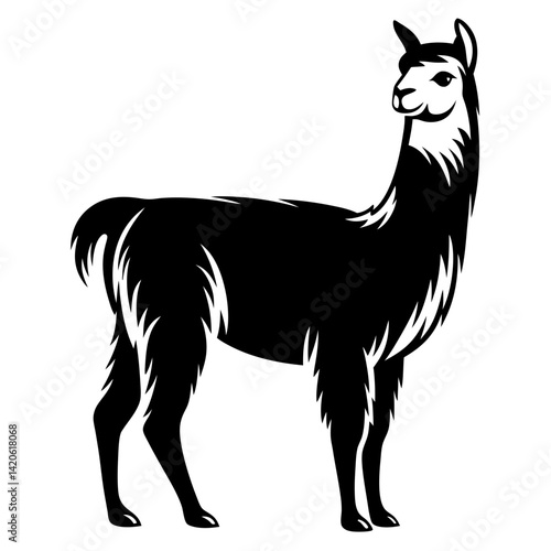 Monochromatic Illustration of a Llama in Bold Silhouette Style Design