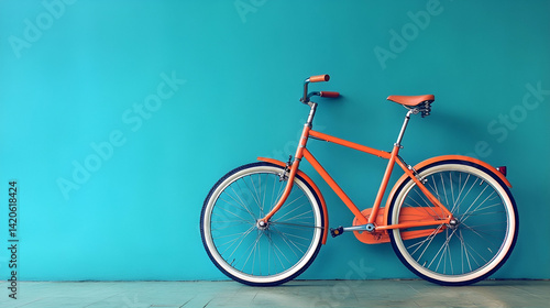 Orange bicycle against teal wall