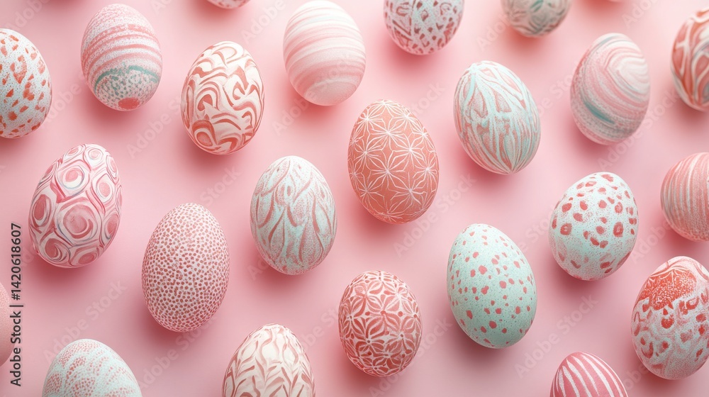 Soft pastel Easter eggs with intricate patterns arrangement Soft pastel Easter eggs with intricate patterns arrangement