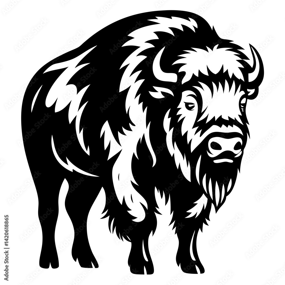 Fototapeta premium Stylized Illustration of a Majestic American Bison in Black and White