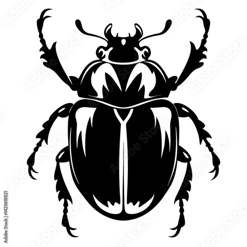 Detailed black and white vector drawing of an insect, possibly a beetle