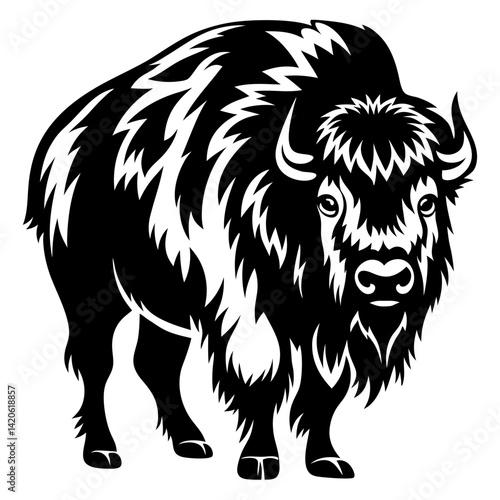 Strong and noble bison in black and white vector illustration