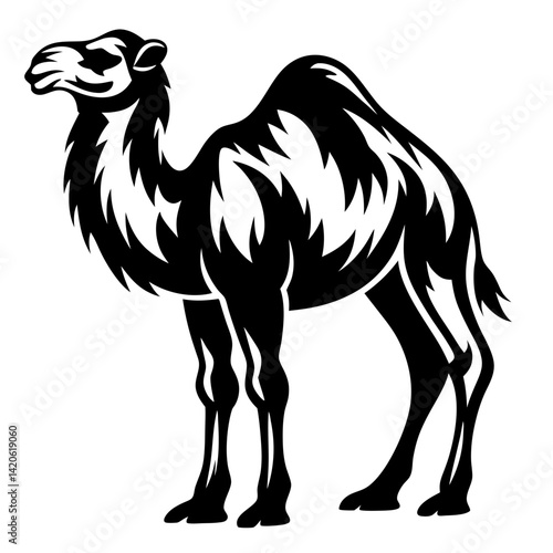 Black and White Illustration of a Majestic Camel Silhouette Design