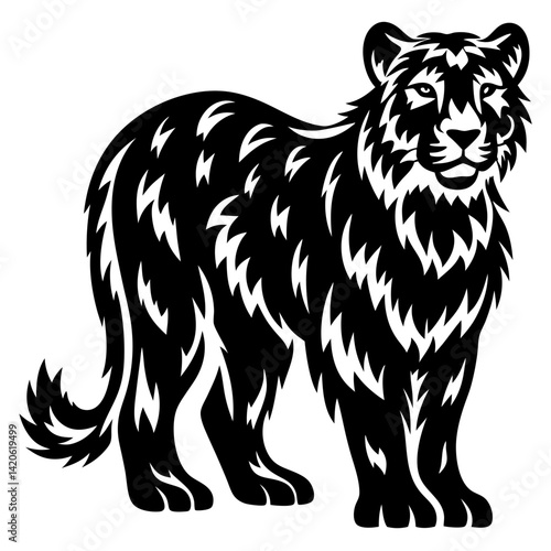 Wallpaper Mural Stylized Black and White Illustration of a Jaguar or Similar Feline Torontodigital.ca