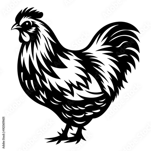 Stylized Vector Image of a Chicken with Bold Black and White Design