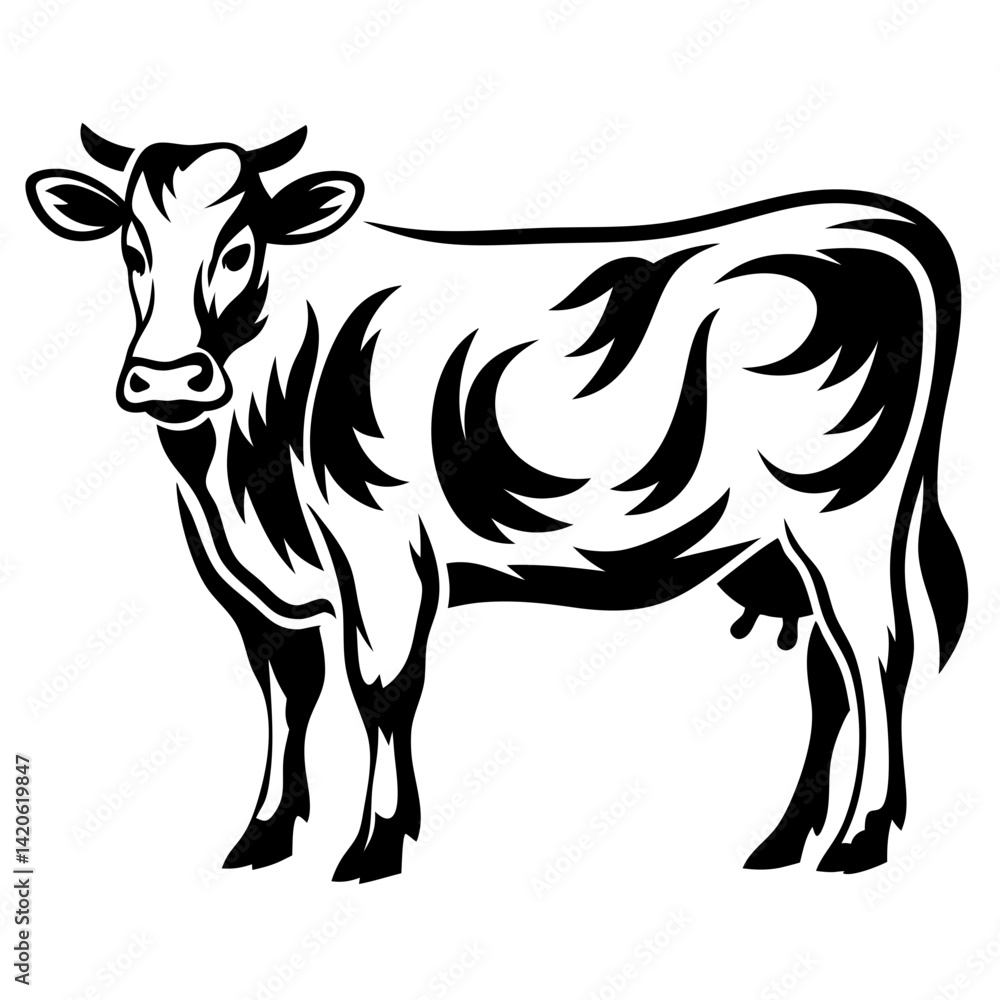Fototapeta premium Black and white cow artwork featuring abstract patterns on the body
