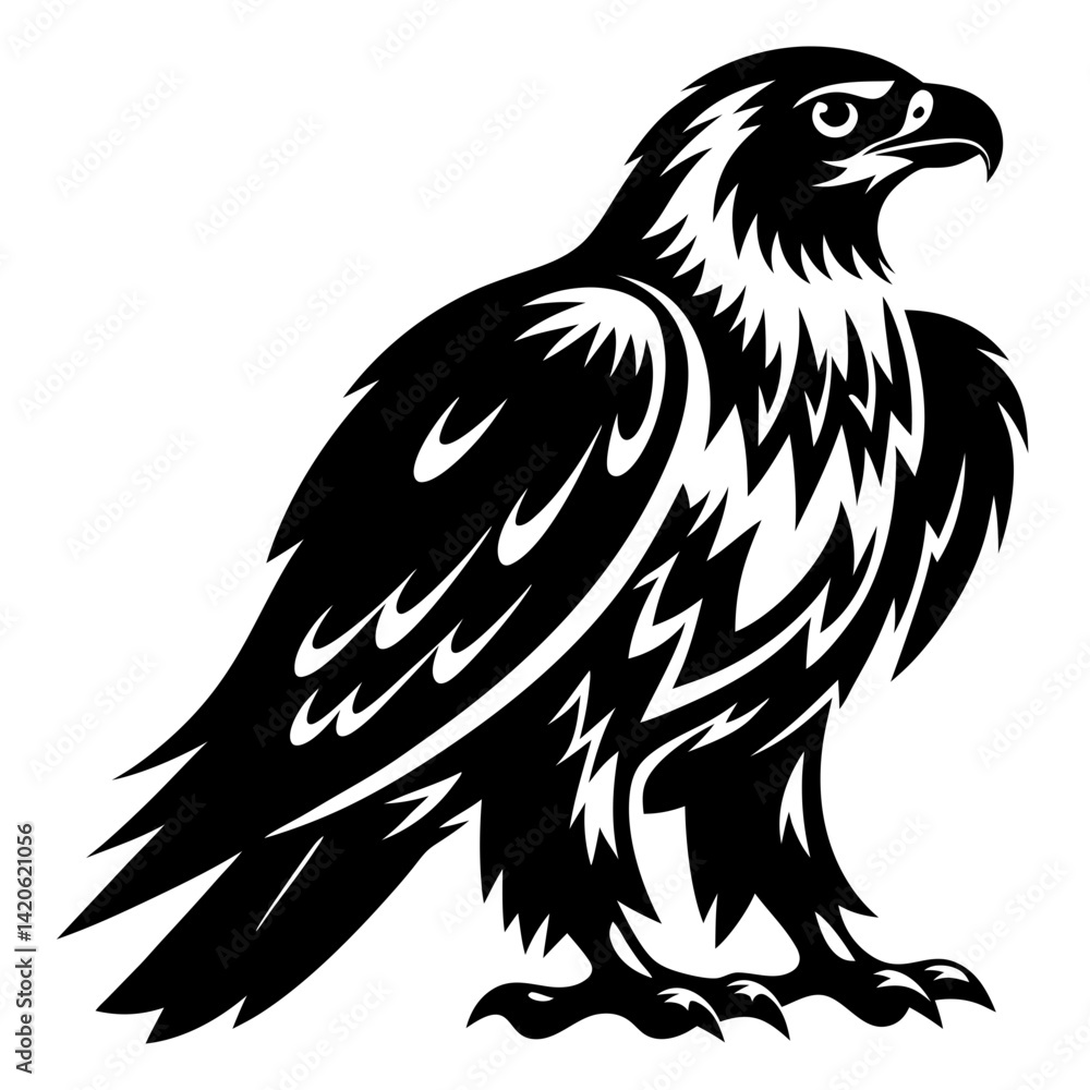 Majestic Eagle Vector Graphic in Black and White with Tribal Accents Majestic Eagle Vector Graphic in Black and White with Tribal Accents