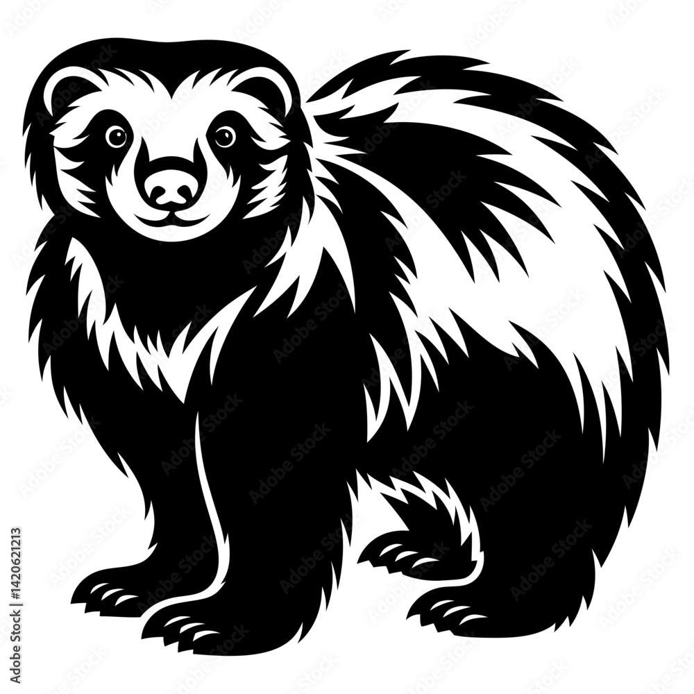 Obraz premium Stylized Black and White Badger Illustration Showing an Upward Gaze Pose