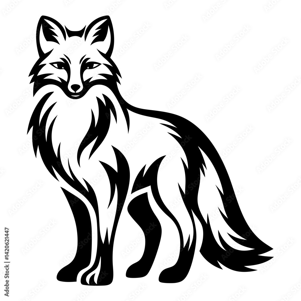 Obraz premium Sleek and Stylized Fox Illustration Featuring a Bold Black and White Design