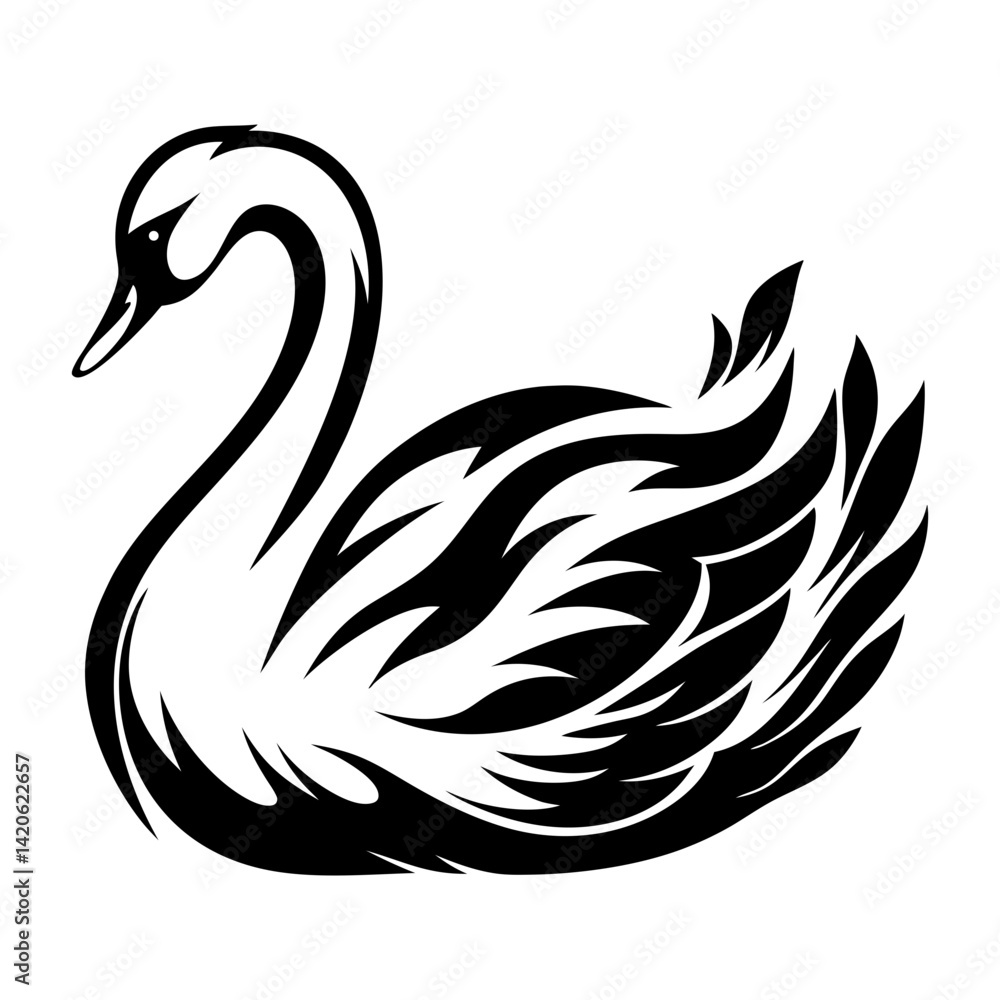 Obraz premium Elegant black and white swan logo showcasing graceful curves and stylized features