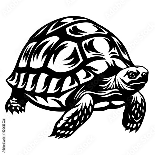 Abstract monochrome illustration of a turtle with intricate shell design, a tribal style image