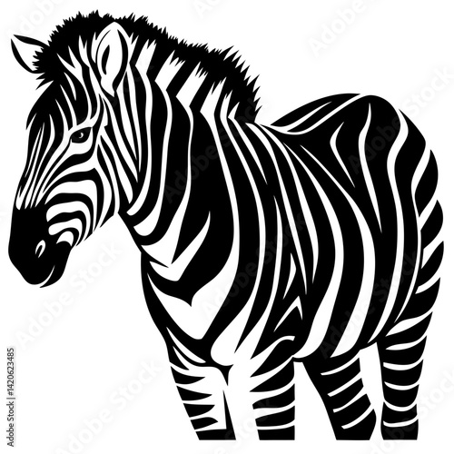 Striking graphic rendering of a zebra with bold black and white stripes