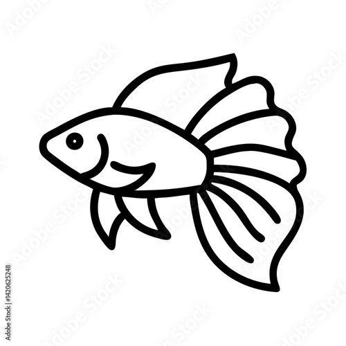 betta fish line drawn outline vector art - illustration betta fish, isolated transparent background
