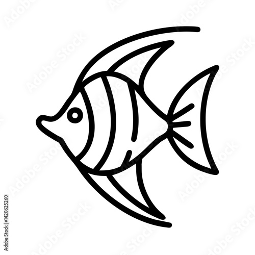 angelfish line drawn outline vector art - illustration angelfish, isolated transparent background